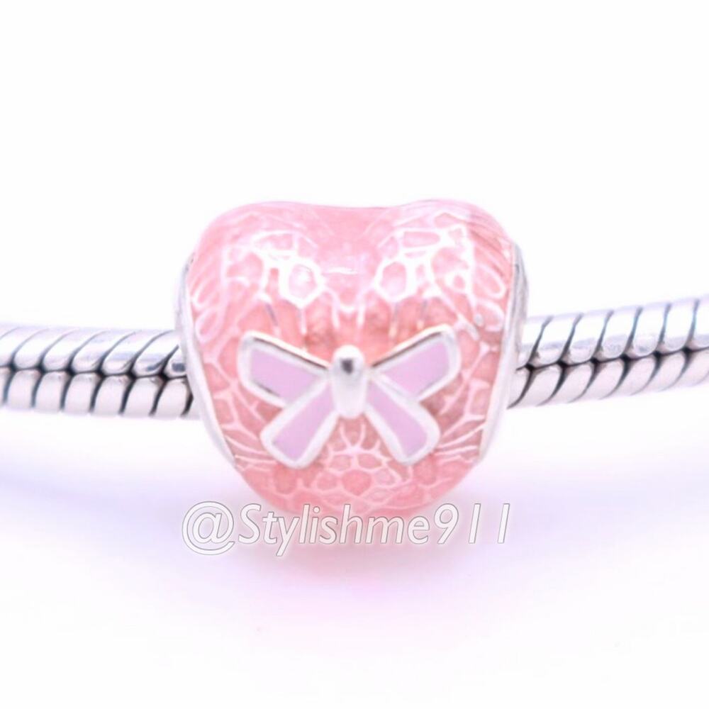 Authentic PANDORA Pink Bow and Lace Charm